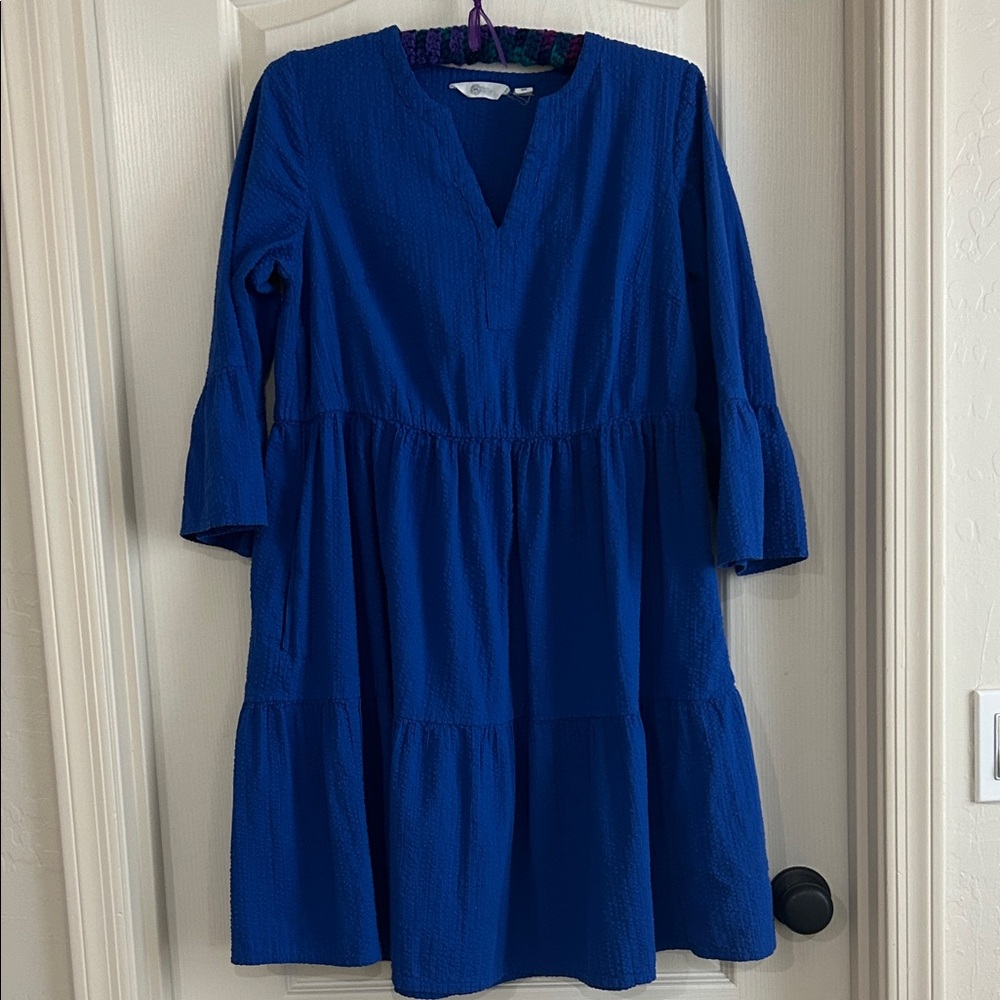 Blue Tiered V-Neck Women's Dress